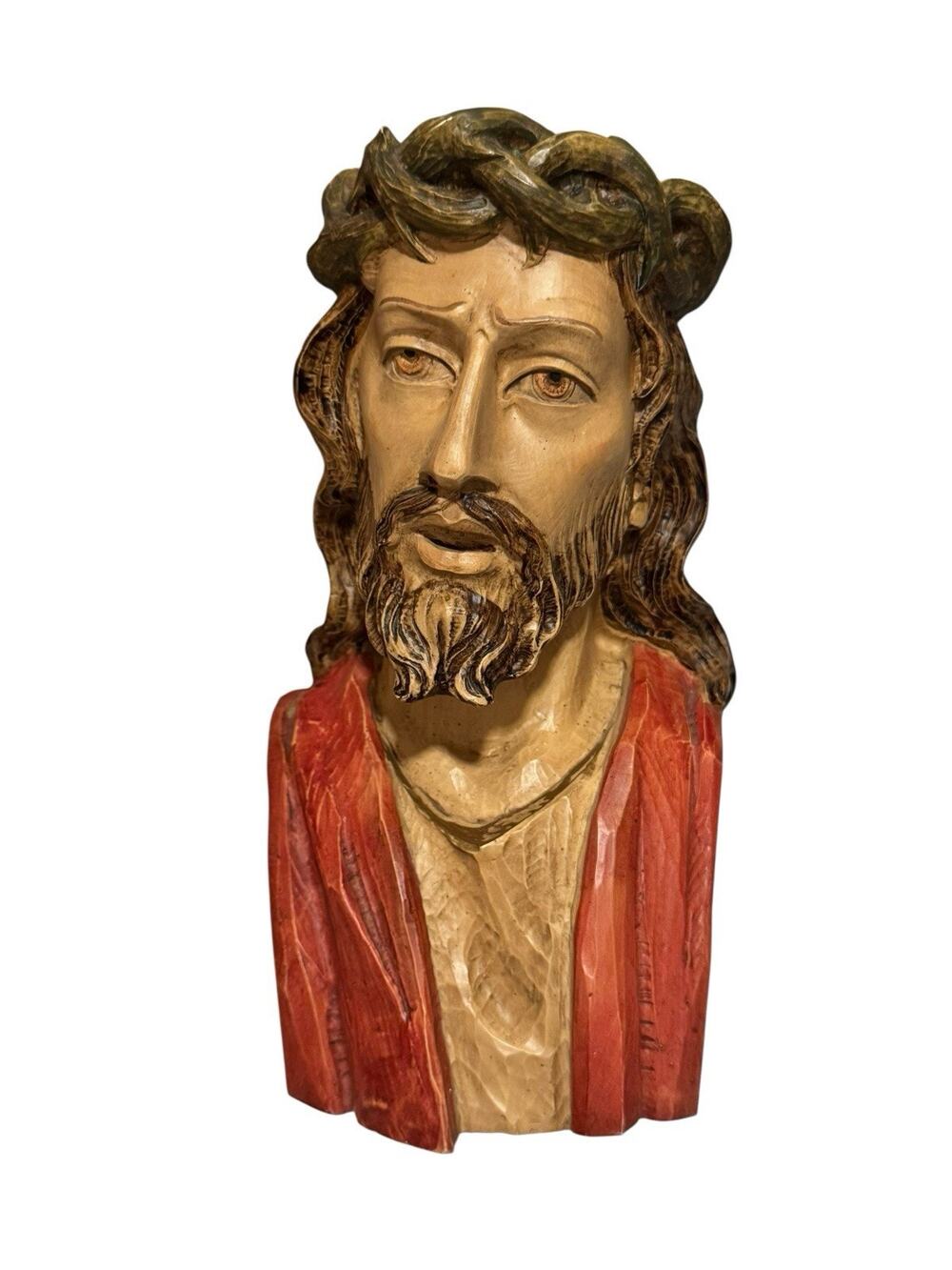 Vintage Hand Carved Jesus Christ Bust Statue 9” Religious Christian Very Heavy